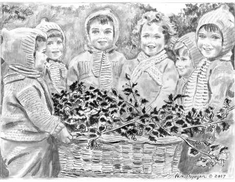 Children around Holly Basket